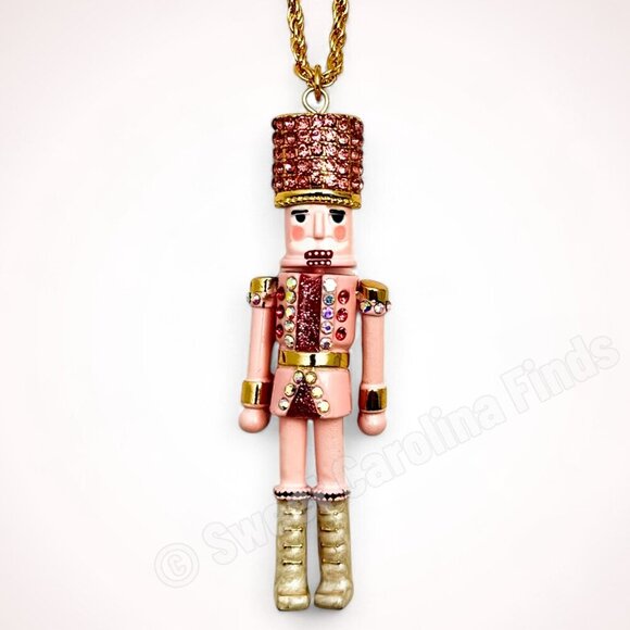 Betsey Johnson Nutcracker Christmas Necklace Pink Holiday Pendant RV $68 NEW - Picture 2 of 5